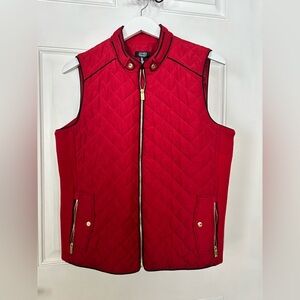 Jones New York Red Quilted Vest with Gold Accents
